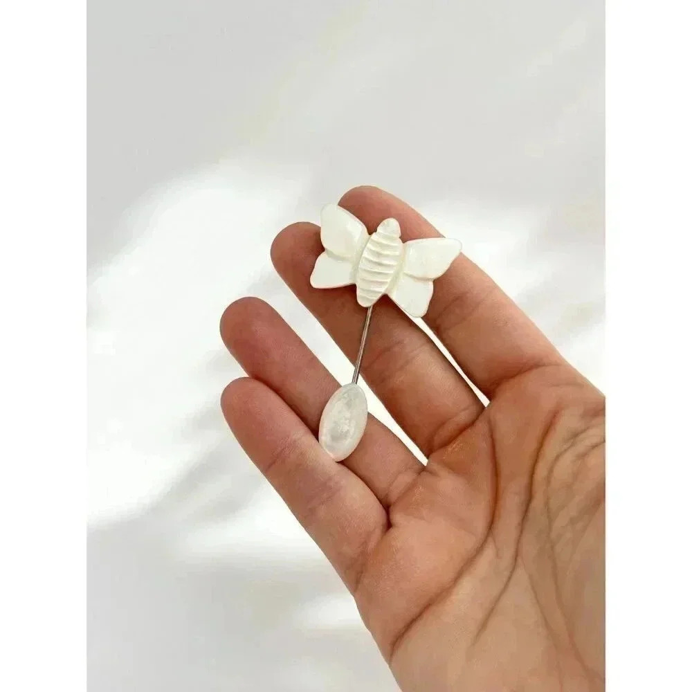 Vintage Butterfly White Stick Pin - Picture 2 of 5